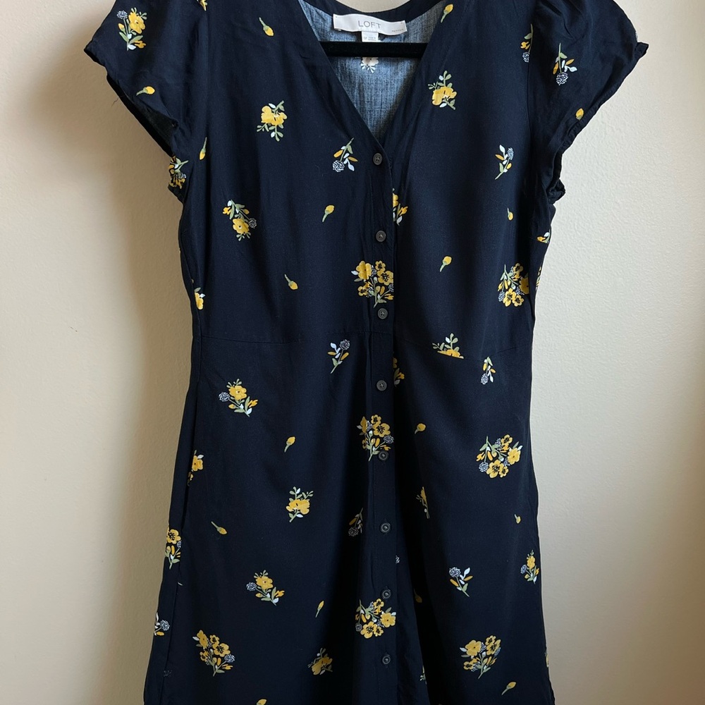 LOFT Blue Buttoned Flutter Sleeve Sundress